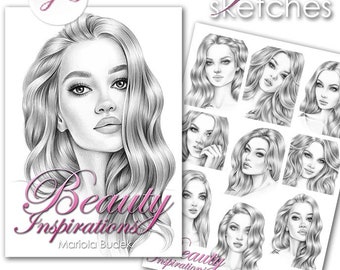 Beauty Inspirations | Mariola Budek - Sketchbook | Printable Adult Coloring Pages Book Instant Download Grayscale Hairstyle Illustration