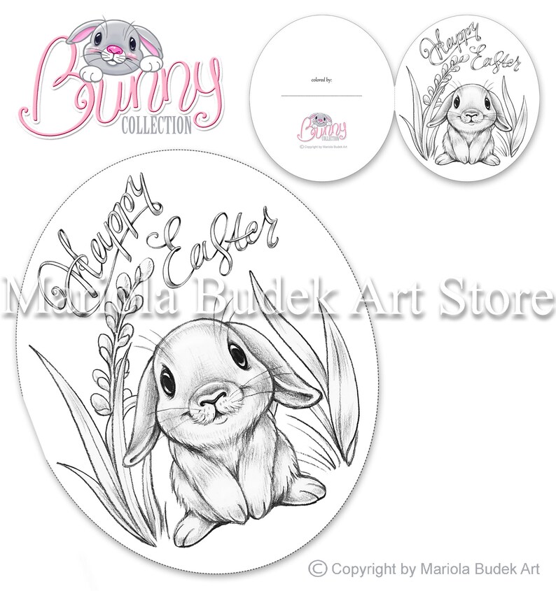 Bunny Collection Mariola Budek 3 Coloring Postcards Colouring Page Digi Stamp Digistamp Clip Art Card Making Craft Tools Bunny Easter image 5