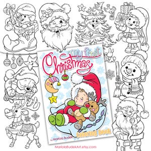 My First Christmas | Mariola Budek - Coloring Book | Printable Adult Kids Colouring Pages Book Instant Download Lineart Illustration PDF