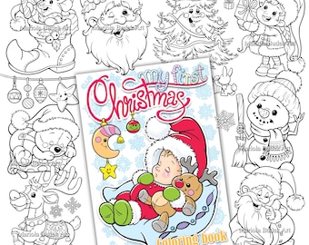 My First Christmas | Mariola Budek - Coloring Book | Printable Adult Kids Colouring Pages Book Instant Download Lineart Illustration PDF