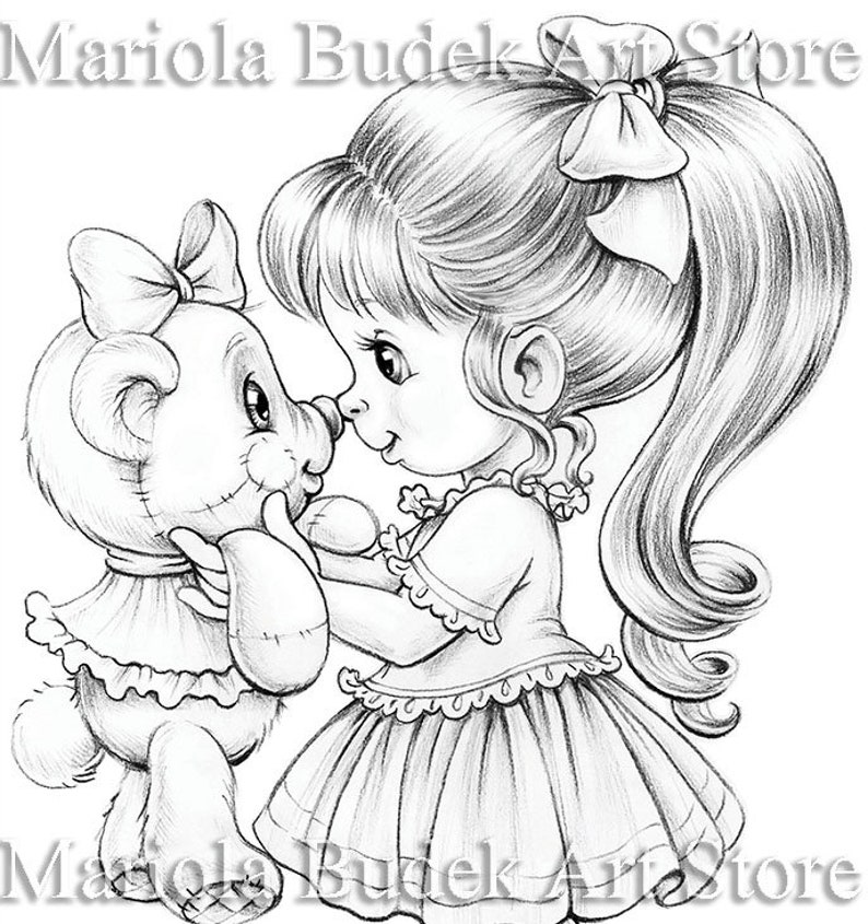 Best Friends Mariola Budek Coloring Page Printable Adult Kids Colouring Pages Instant Download Grayscale Lineart Illustration PDF image 1