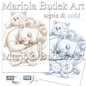 Sweet Dreams Mariola Budek Premium Coloring Page Printable Adult Women Colouring Pages Instant Download Grayscale Ilustration PDF JPG image 3