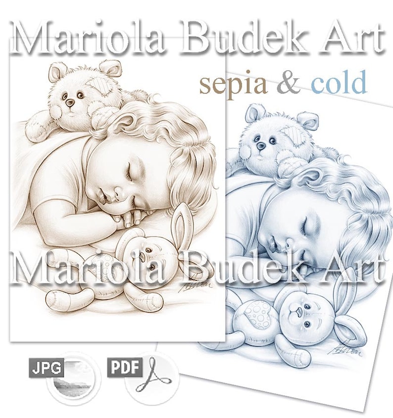 Sweet Dreams Mariola Budek Premium Coloring Page Printable Adult Women Colouring Pages Instant Download Grayscale Ilustration PDF JPG image 3