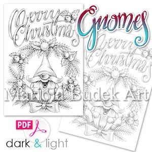 Gnomes Mariola Budek Coloring Book Printable Adult Kids Colouring Pages Instant Download Grayscale Christmas Winter Illustration PDF image 6