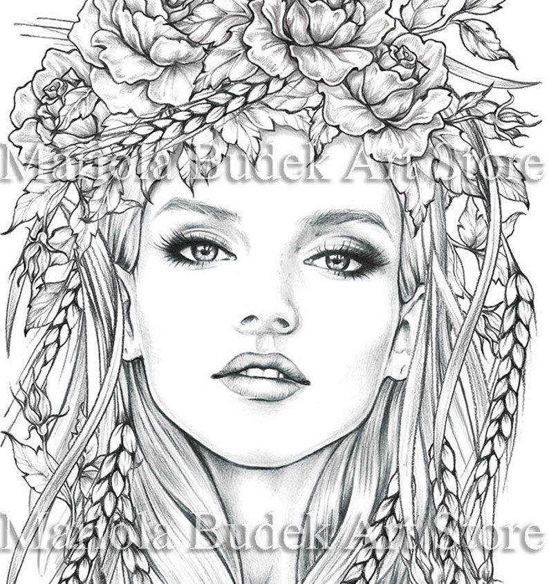 Summer | Mariola Budek - Premium Coloring Page | Printable Adult Colouring Pages Book Instant Download Grayscale Illustration PDF 