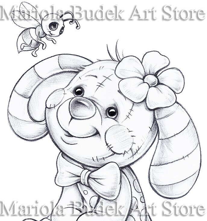 bee mariola budek coloring page printable adult kids etsy