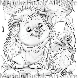 Rain in the Forest Mariola Budek Coloring Page Printable Adult Kids Colouring Pages Instant Download Grayscale Lineart Ilustration PDF image 1