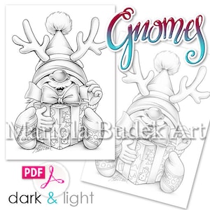 Gnomes Mariola Budek Coloring Book Printable Adult Kids Colouring Pages Instant Download Grayscale Christmas Winter Illustration PDF image 8