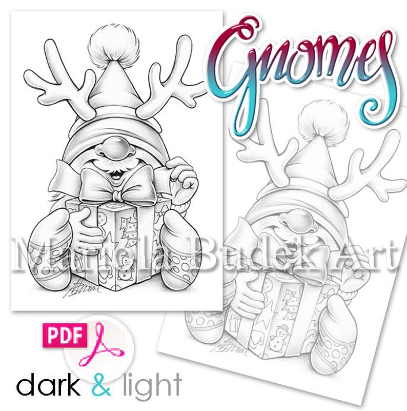 Gnomes Mariola Budek Coloring Book Printable Adult Kids Colouring Pages Instant Download Grayscale Christmas Winter Illustration PDF image 8