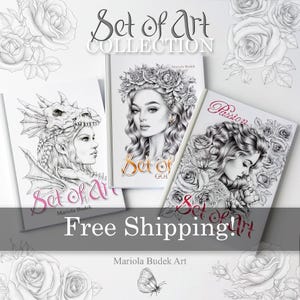 Ensemble d'oeuvres d'art | Mariola Budek - Livre de coloriage 3 | Lot de 24 pages à colorier en niveaux de gris imprimées sur papier de haute qualité