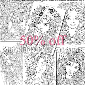 Coloring Pages Six pack of Line Art | 50% off | Printable Adult Colouring Page Book Instant Download Grayscale Lineart Illustration PDF