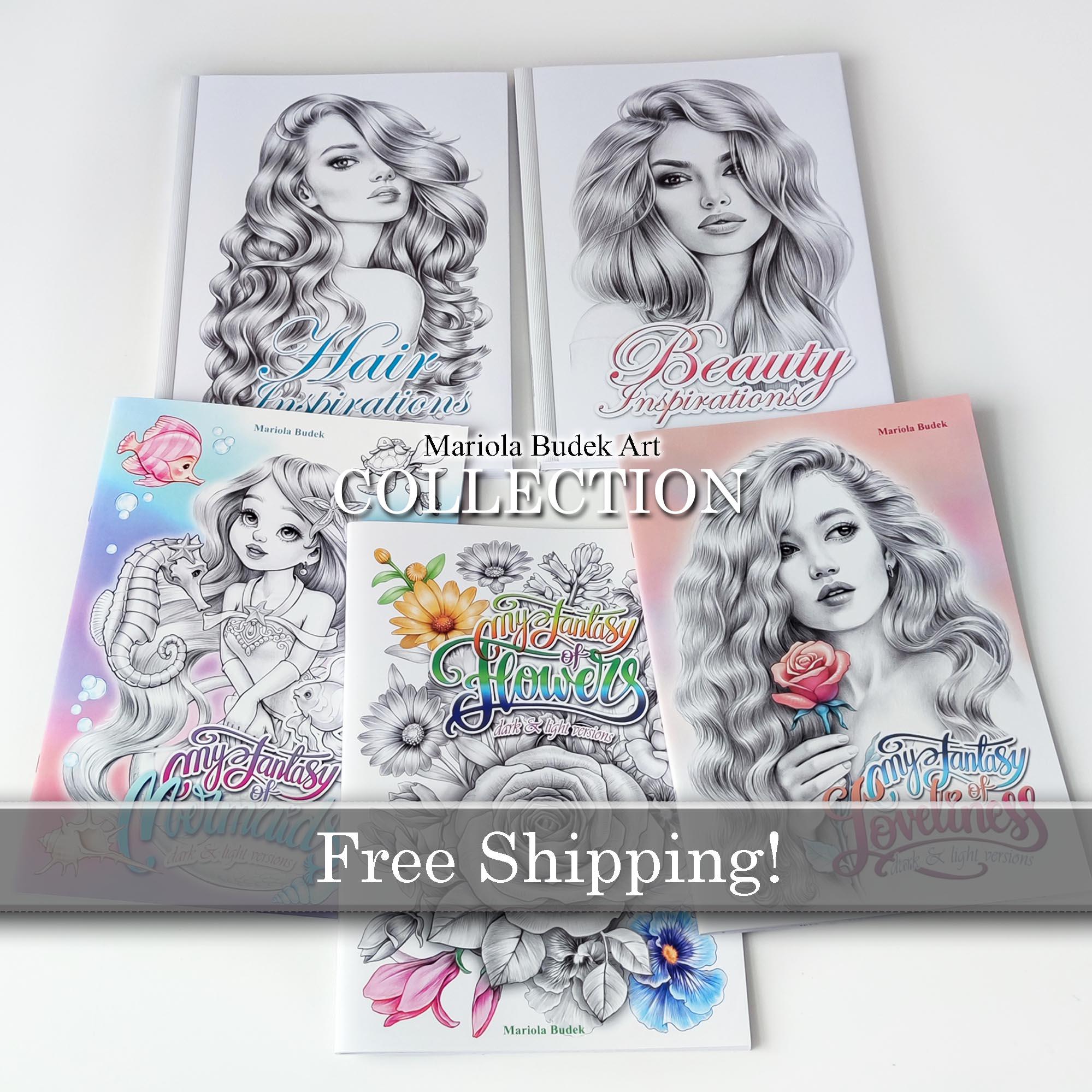 Inspirations Collection Mariola Budek - 5 Coloring Books Colouring 24 Page Pages Grayscale Bundle Pack Printed High Quality Paper Hard