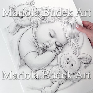 Sweet Dreams Mariola Budek Premium Coloring Page Printable Adult Women Colouring Pages Instant Download Grayscale Ilustration PDF JPG image 5