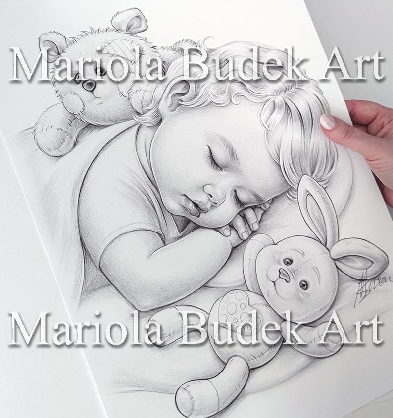 Sweet Dreams Mariola Budek Premium Coloring Page Printable Adult Women Colouring Pages Instant Download Grayscale Ilustration PDF JPG image 5