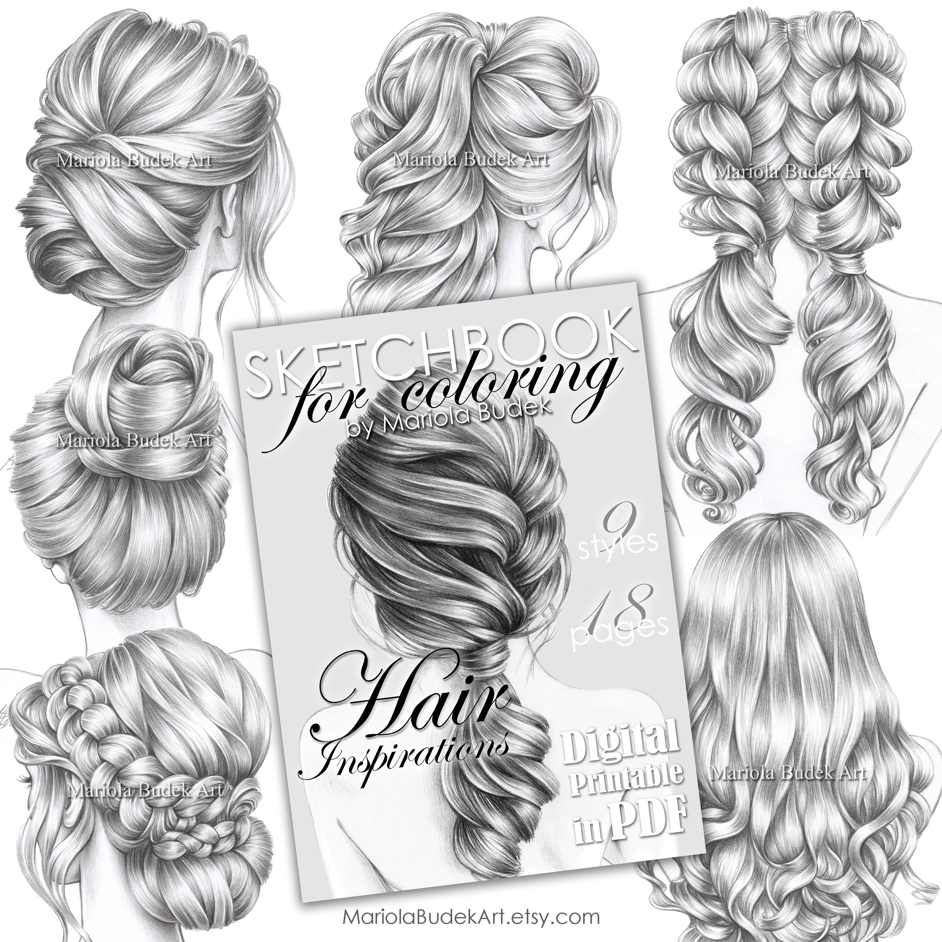 Hair Inspirations | Mariola Budek - Sketchbook | Printable Adult Coloring  Pages Book Instant Download Grayscale Hairstyle Illustration PDF - Etsy, image size:3000x3000