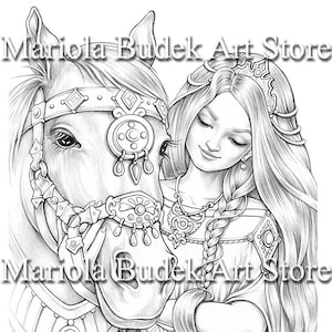 Anette | Mariola Budek - Premium Coloring Page | Printable Adult Colouring Pages Book Animal Instant Download Grayscale Illustration PDF