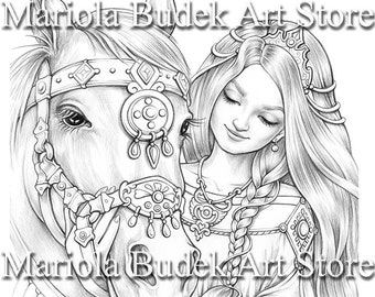 Anette | Mariola Budek - Premium Coloring Page | Printable Adult Colouring Pages Book Animal Instant Download Grayscale Illustration PDF