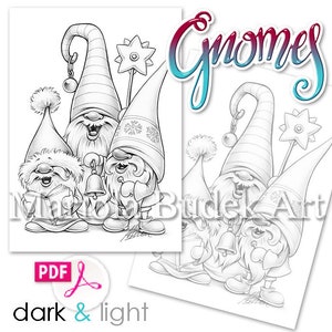 Gnomes Mariola Budek Coloring Book Printable Adult Kids Colouring Pages Instant Download Grayscale Christmas Winter Illustration PDF image 10