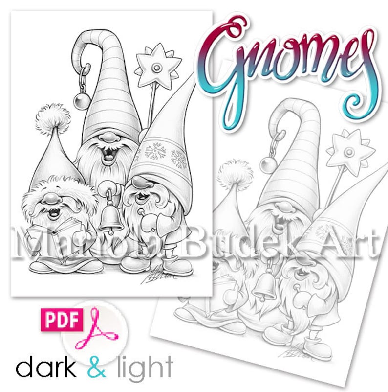 Gnomes Mariola Budek Coloring Book Printable Adult Kids Colouring Pages Instant Download Grayscale Christmas Winter Illustration PDF image 10