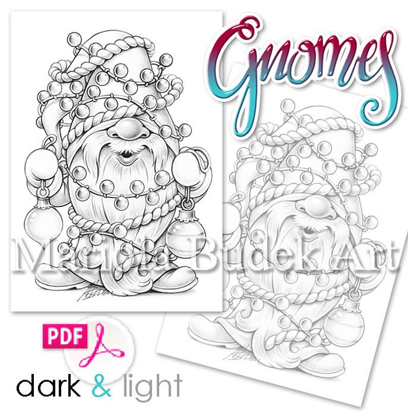 Gnomes Mariola Budek Coloring Book Printable Adult Kids Colouring Pages Instant Download Grayscale Christmas Winter Illustration PDF image 2