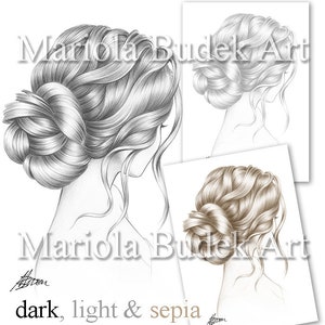 Hårinspirationer Naturliga | Mariola Budek - Skissbok | Utskrivbara målarbilder för vuxna, direktnedladdning, gråskalig frisyr i PDF-format bild 6
