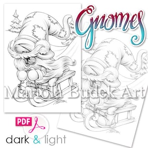 Gnomes Mariola Budek Coloring Book Printable Adult Kids Colouring Pages Instant Download Grayscale Christmas Winter Illustration PDF image 9