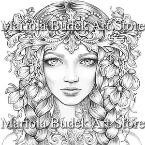 Coronet | Mariola Budek - Premium Coloring Page | Printable Adult Colouring Pages Book Instant Download Grayscale Illustration PDF