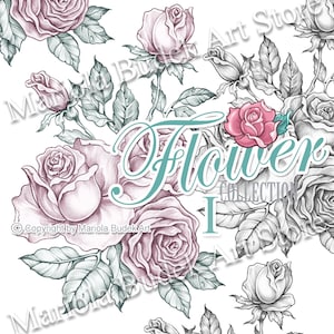 Flower Collection - I | Mariola Budek - Digital Stamp | Page Digi Stamp Digistamp Clip Art Card Making Craft Tools Flowers Collection