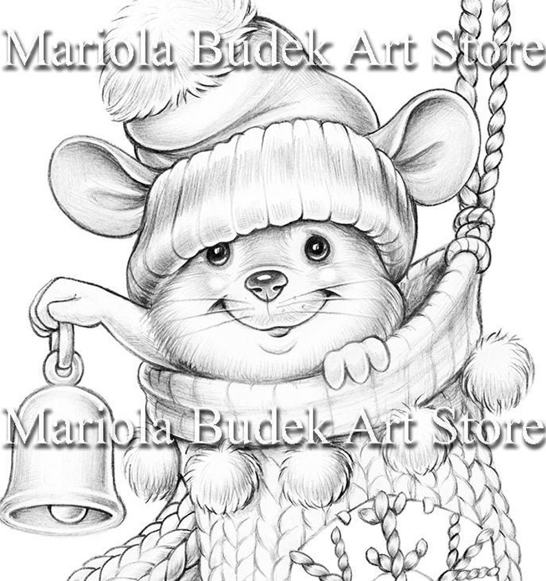 Christmas Time | Mariola Budek - Coloring Page | Printable Adult Kids Cute Animal Colouring Pages Instant Download Grayscale Ilustration PDF 