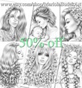 Coloring Pages Six pack of Premium Art IX | 50% off | Printable Adult Colouring Page Bundle Book Instant Download Grayscale Illustration PDF