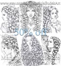 Coloring Pages Six pack of Premium Art II | 50% off | Printable Adult Colouring Page Book Instant Download Grayscale Illustration PDF