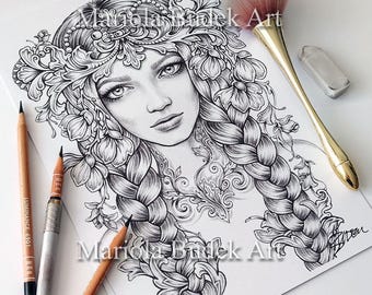 Coronet | Mariola Budek - Premium Coloring Page | Printable Adult Colouring Pages Book Instant Download Grayscale Illustration PDF