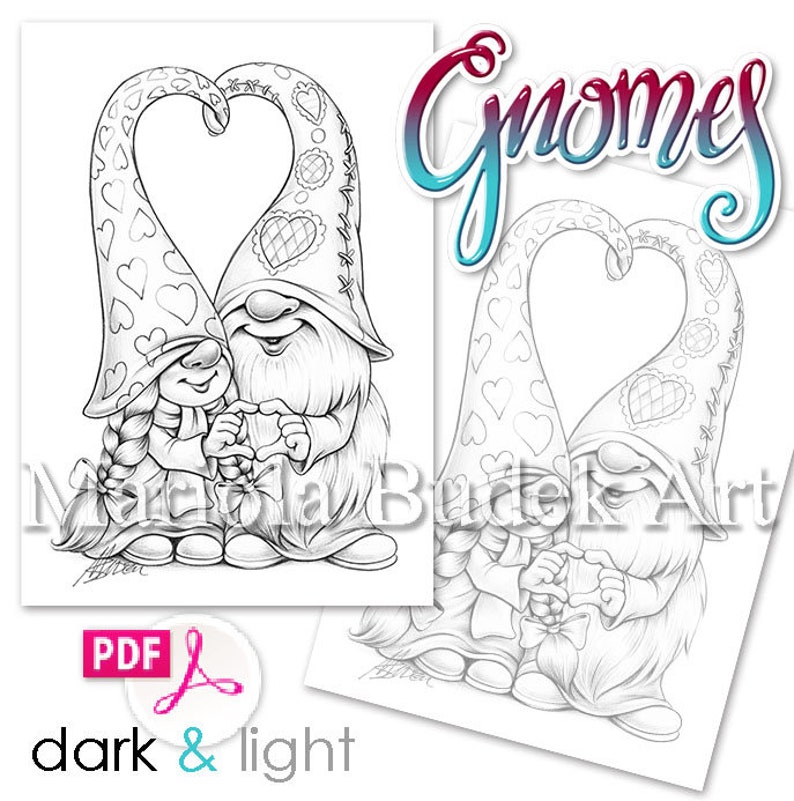 Gnomes Mariola Budek Coloring Book Printable Adult Kids Colouring Pages Instant Download Grayscale Christmas Winter Illustration PDF image 3
