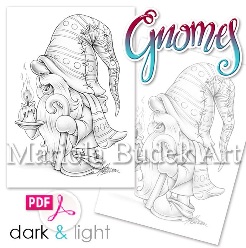 Gnomes Mariola Budek Coloring Book Printable Adult Kids Colouring Pages Instant Download Grayscale Christmas Winter Illustration PDF image 7