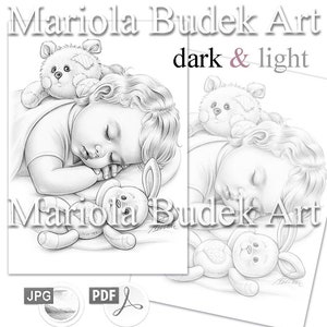 Sweet Dreams Mariola Budek Premium Coloring Page Printable Adult Women Colouring Pages Instant Download Grayscale Ilustration PDF JPG image 2