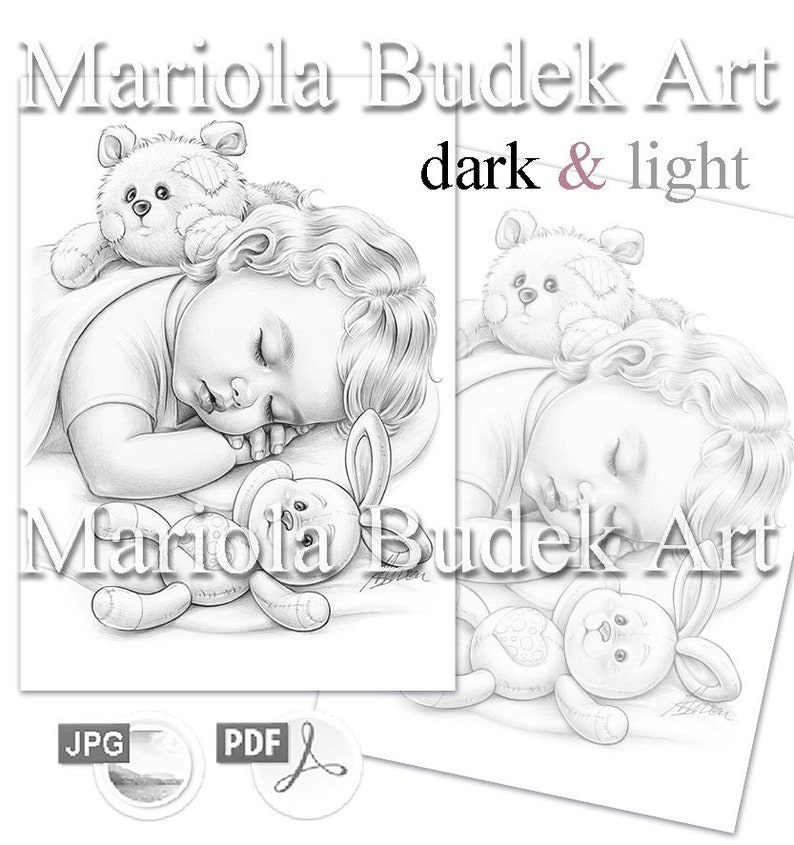 Sweet Dreams Mariola Budek Premium Coloring Page Printable Adult Women Colouring Pages Instant Download Grayscale Ilustration PDF JPG image 2