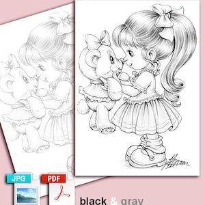 Best Friends Mariola Budek Coloring Page Printable Adult Kids Colouring Pages Instant Download Grayscale Lineart Illustration PDF image 2