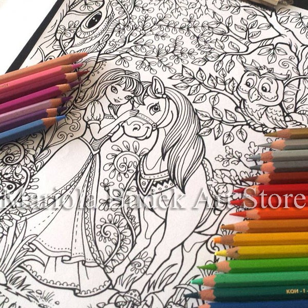 Queen Anette | Mariola Budek - Coloring Page | Printable Adult Colouring Page Book Instant Download Grayscale Lineart Illustration PDF