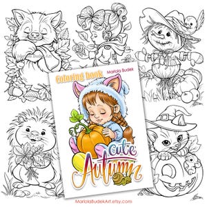 Cute Autumn | Mariola Budek - Coloring Book | Printable Adult Kids Colouring Pages Book Animal Instant Download Lineart Illustration PDF