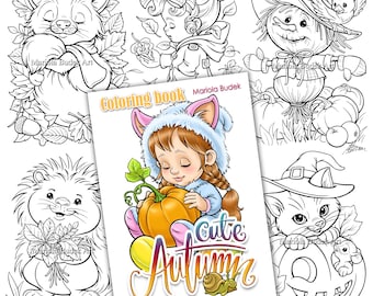 Cute Autumn | Mariola Budek - Coloring Book | Printable Adult Kids Colouring Pages Book Animal Instant Download Lineart Illustration PDF