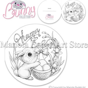 Bunny Collection Mariola Budek 3 Coloring Postcards Colouring Page Digi Stamp Digistamp Clip Art Card Making Craft Tools Bunny Easter image 3