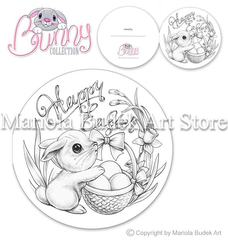 Bunny Collection Mariola Budek 3 Coloring Postcards Colouring Page Digi Stamp Digistamp Clip Art Card Making Craft Tools Bunny Easter image 3