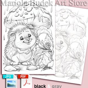 Rain in the Forest Mariola Budek Coloring Page Printable Adult Kids Colouring Pages Instant Download Grayscale Lineart Ilustration PDF image 2