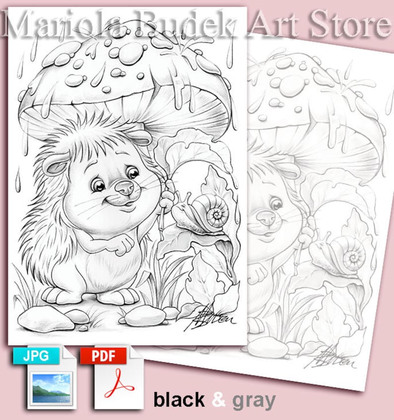 Rain in the Forest Mariola Budek Coloring Page Printable Adult Kids Colouring Pages Instant Download Grayscale Lineart Ilustration PDF image 2