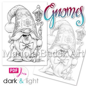 Gnomes Mariola Budek Coloring Book Printable Adult Kids Colouring Pages Instant Download Grayscale Christmas Winter Illustration PDF image 5