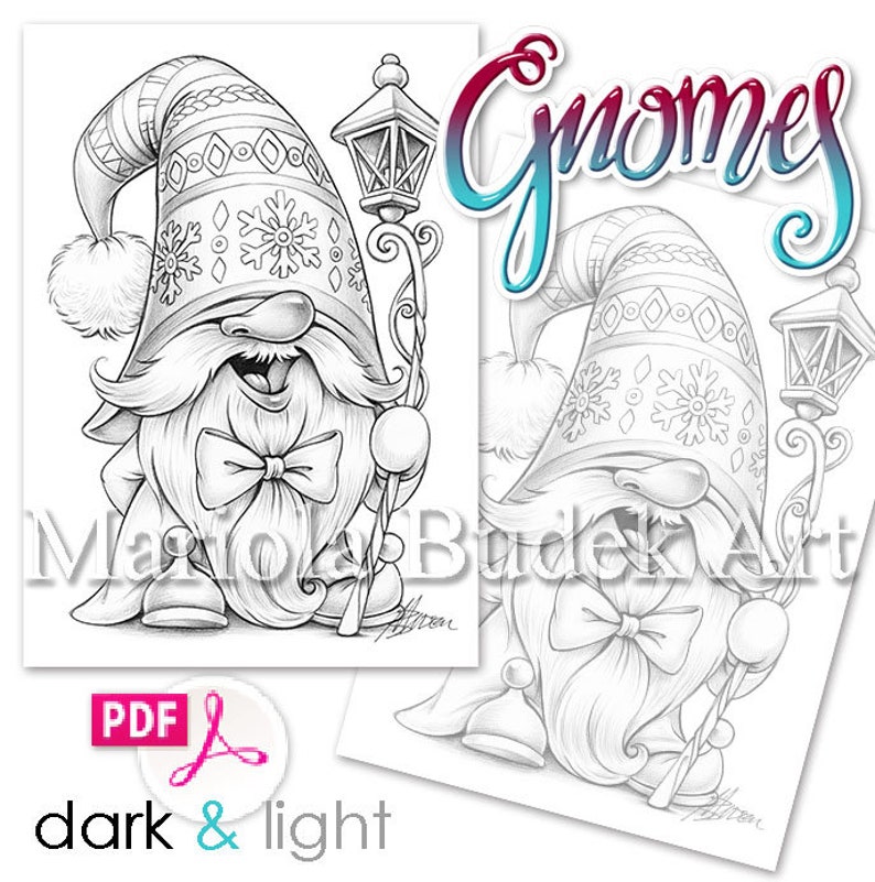 Gnomes Mariola Budek Coloring Book Printable Adult Kids Colouring Pages Instant Download Grayscale Christmas Winter Illustration PDF image 5