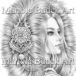 Closer | Mariola Budek - Premium Coloring Page | Printable Adult Women Colouring Pages Book Instant Download Grayscale Illustration PDF JPG