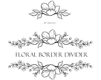 Flowers Floral Border Divider hand drawn LOGO art/Clipart/Vector/Invitation/Wedding/SVG/PNG