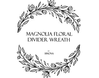 Magnolia Floral Divider Wreath hand drawn LOGO art/Clipart/Stencil/Vector/Invitation/Wedding/Shirt/Stationery/SVG/PNG
