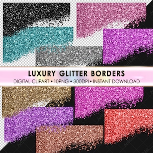 Sparkling Glitter Borders Clipart: PNG Design Elements (Digital Download)